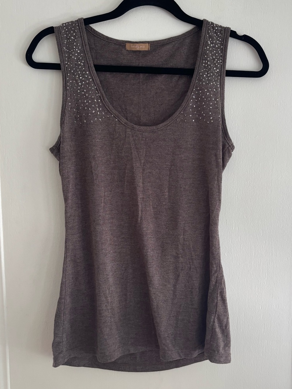 Stud-Embellished Brown Sleeveless Tank Top